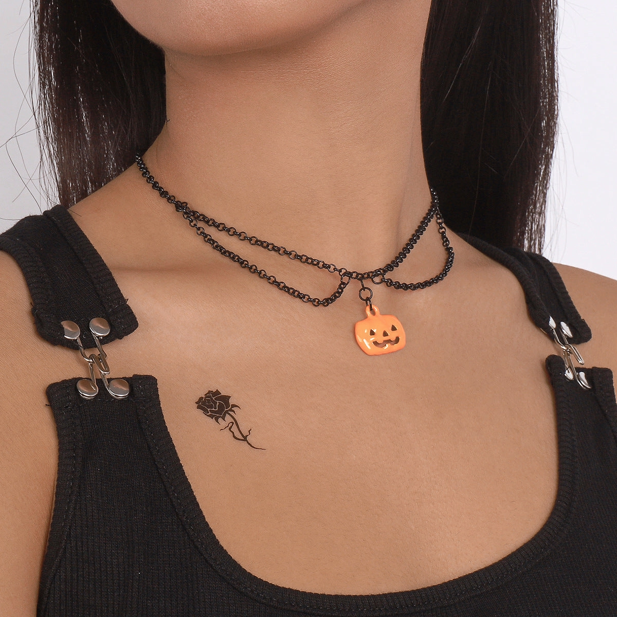 Wholesale Halloween Oil-Dripping Pumpkin Dark Exaggerated Necklace