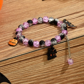 Wholesale Halloween pop flower wafer beads pumpkin castle bat tassel kids glass bracelet