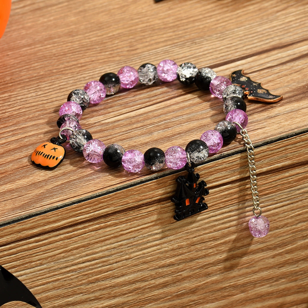 Wholesale Halloween pop flower wafer beads pumpkin castle bat tassel kids glass bracelet