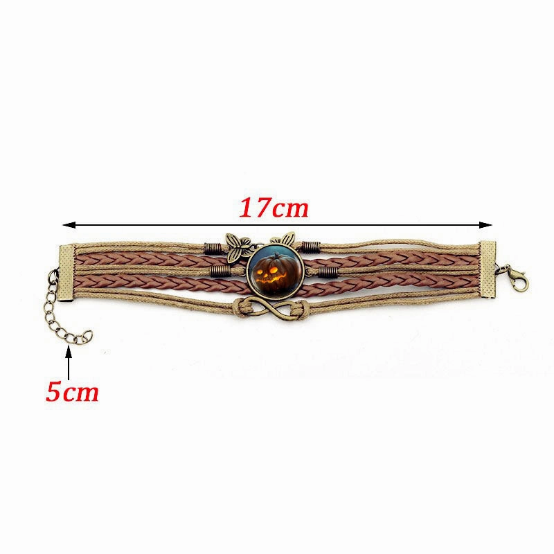 Wholesale Halloween Pumpkin Time Gem Butterfly 8 Word Hand Woven Alloy Bracelet