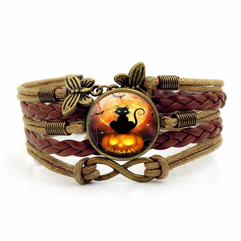 Wholesale Halloween Pumpkin Time Gem Butterfly 8 Word Hand Woven Alloy Bracelet