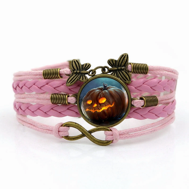 Wholesale Halloween Pumpkin Time Gem Butterfly 8 Word Hand Woven Alloy Bracelet