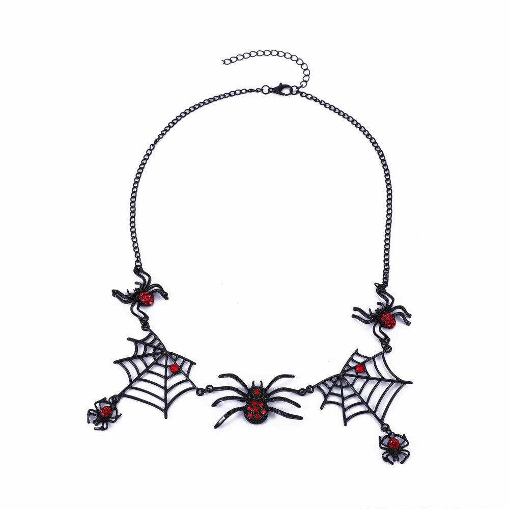 Wholesale Halloween Retro Gothic Exaggerated Black Spider Web Necklace