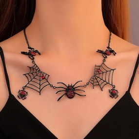 Wholesale Halloween Retro Gothic Exaggerated Black Spider Web Necklace