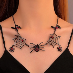 Wholesale Halloween Retro Gothic Exaggerated Black Spider Web Necklace