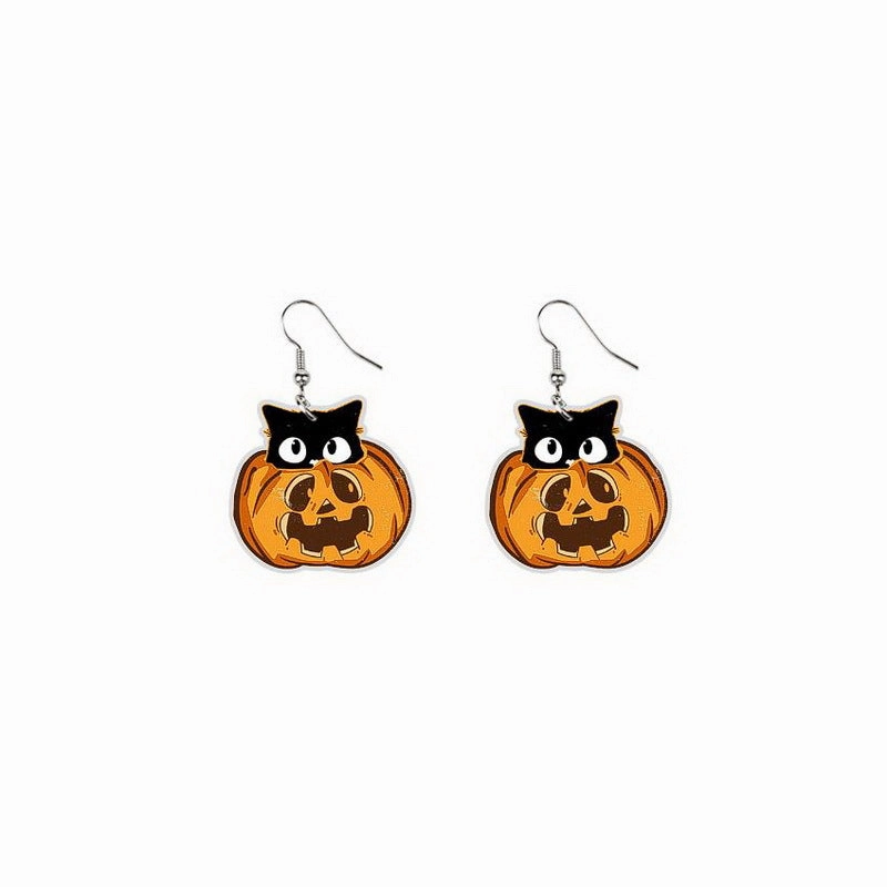 Wholesale Halloween Smiley Pumpkin Black Cat Candy Basket Acrylic Earrings