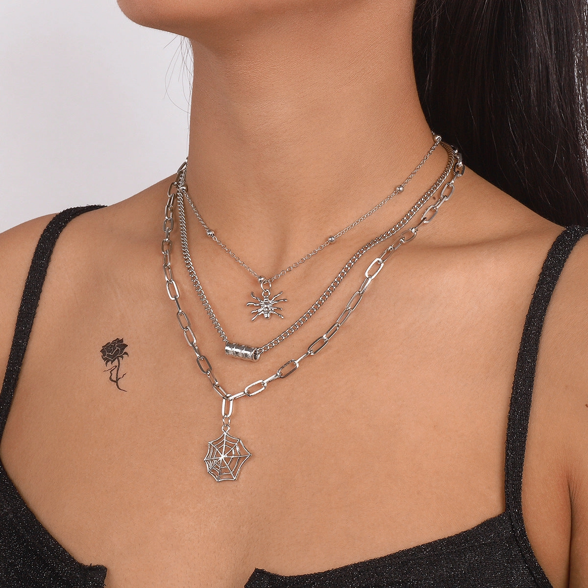 Wholesale Halloween Spider Web Multi-layer Simple Necklace