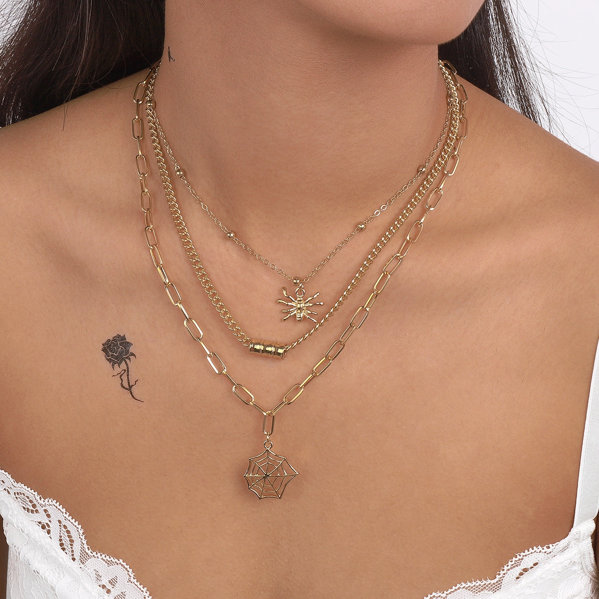 Wholesale Halloween Spider Web Multi-layer Simple Necklace
