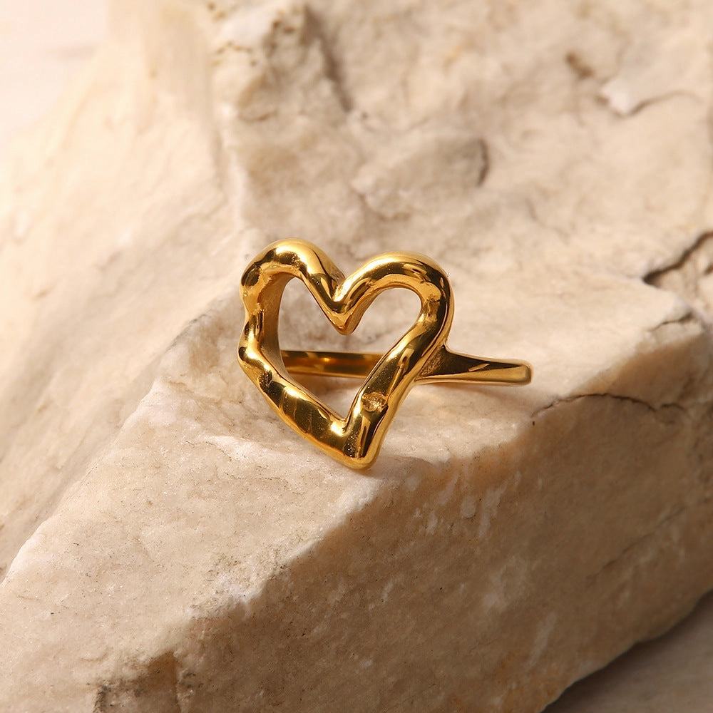Wholesale Hammer Pattern Love Stainless Steel 18K Gold Plated Ring