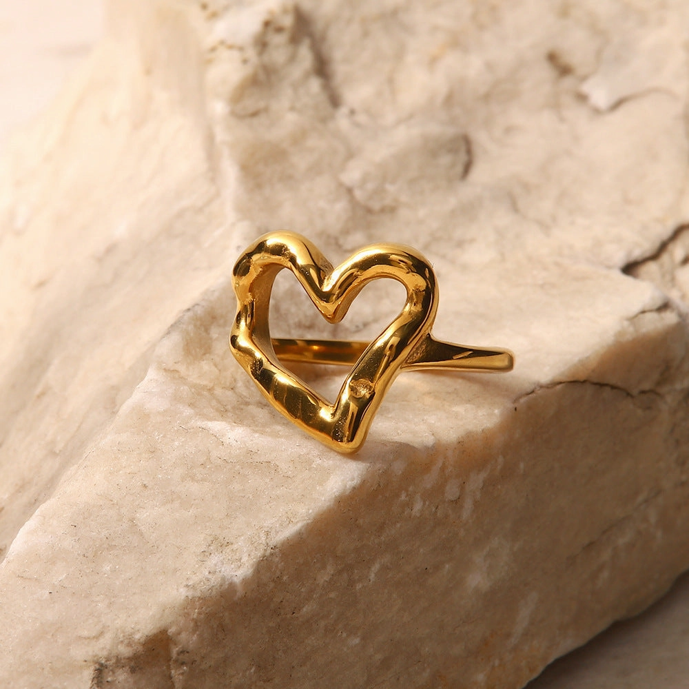 Wholesale Hammer Pattern Love Stainless Steel 18K Gold Plated Ring