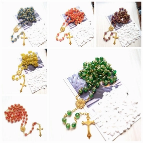 Wholesale Hand-strung Long Sweater Chain with Blue Gilt Rose Beads