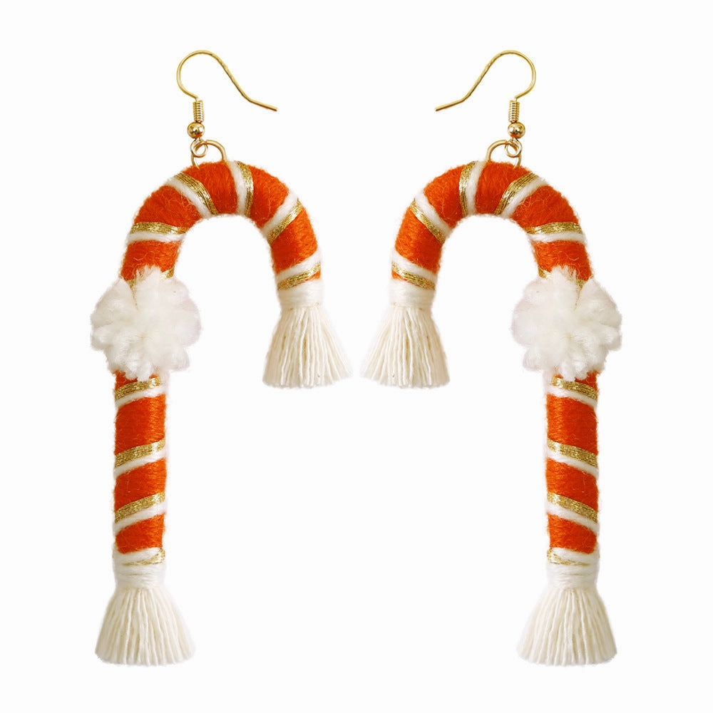 Wholesale Hand Woven Cane Tassel Christmas Earrings