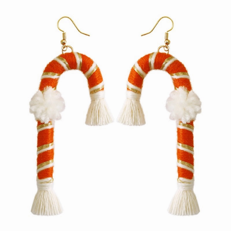 Wholesale Hand Woven Cane Tassel Christmas Earrings