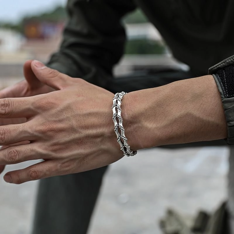 Wholesale Hand Woven Double Layer Bamboo Open Bracelet for Men