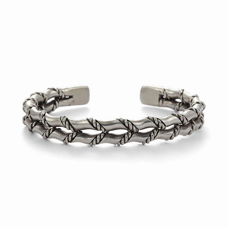 Wholesale Hand Woven Double Layer Bamboo Open Bracelet for Men