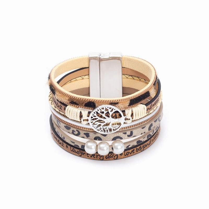 Wholesale Hand Woven Leather Hollow Tree of Life Multilayer Bracelet