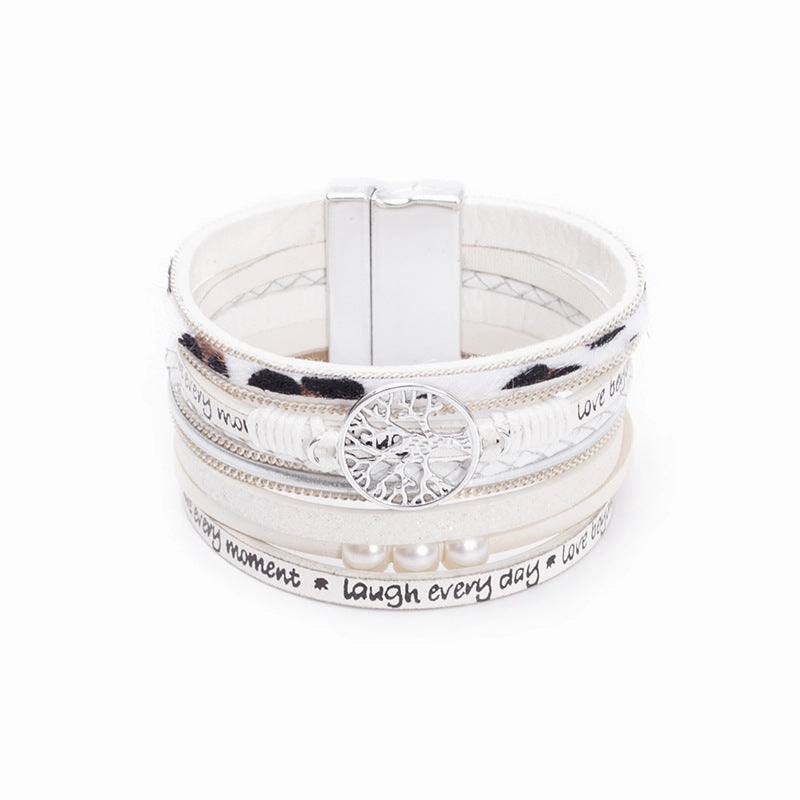 Wholesale Hand Woven Leather Hollow Tree of Life Multilayer Bracelet