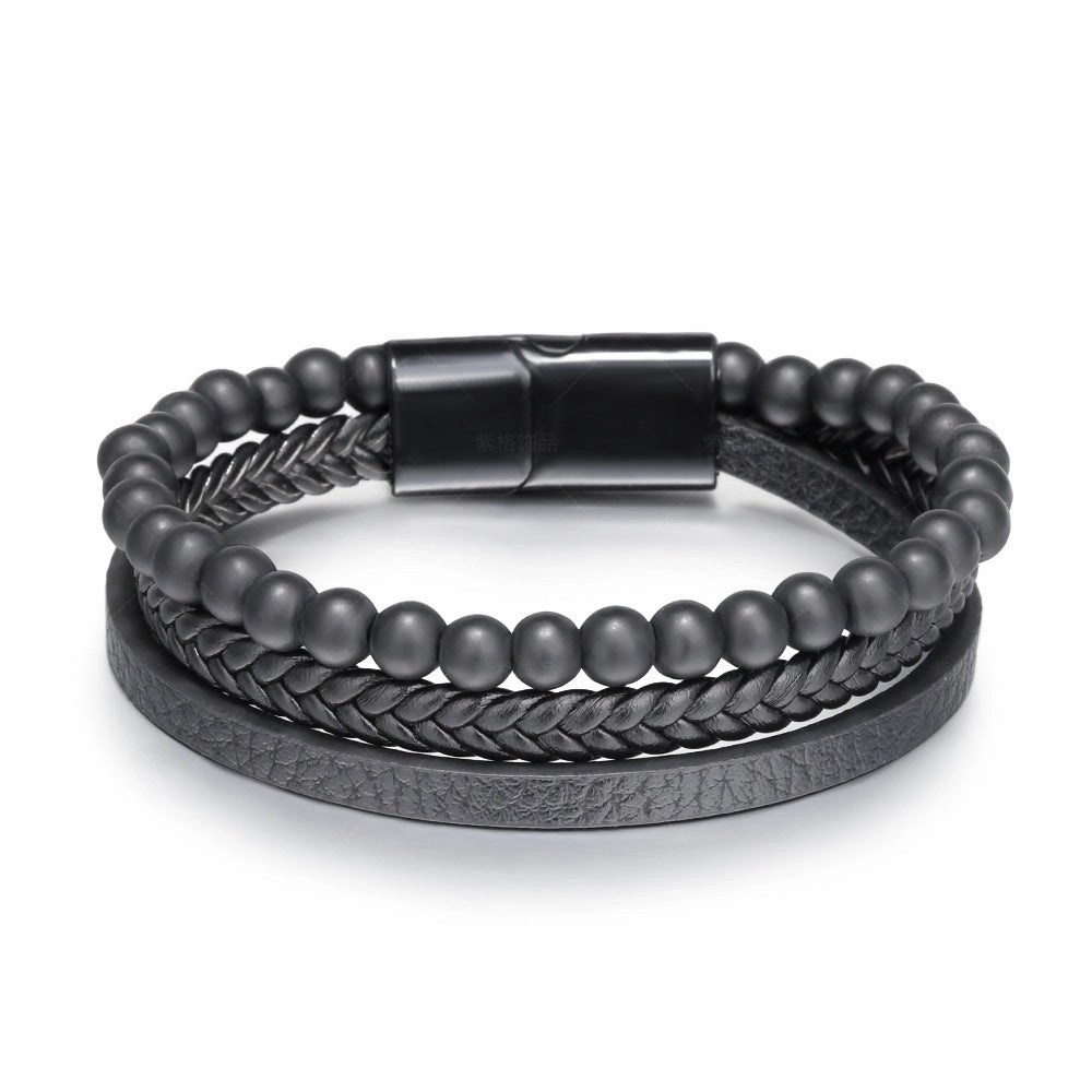 Wholesale Hand Woven Leather Natural Stone Bracelet