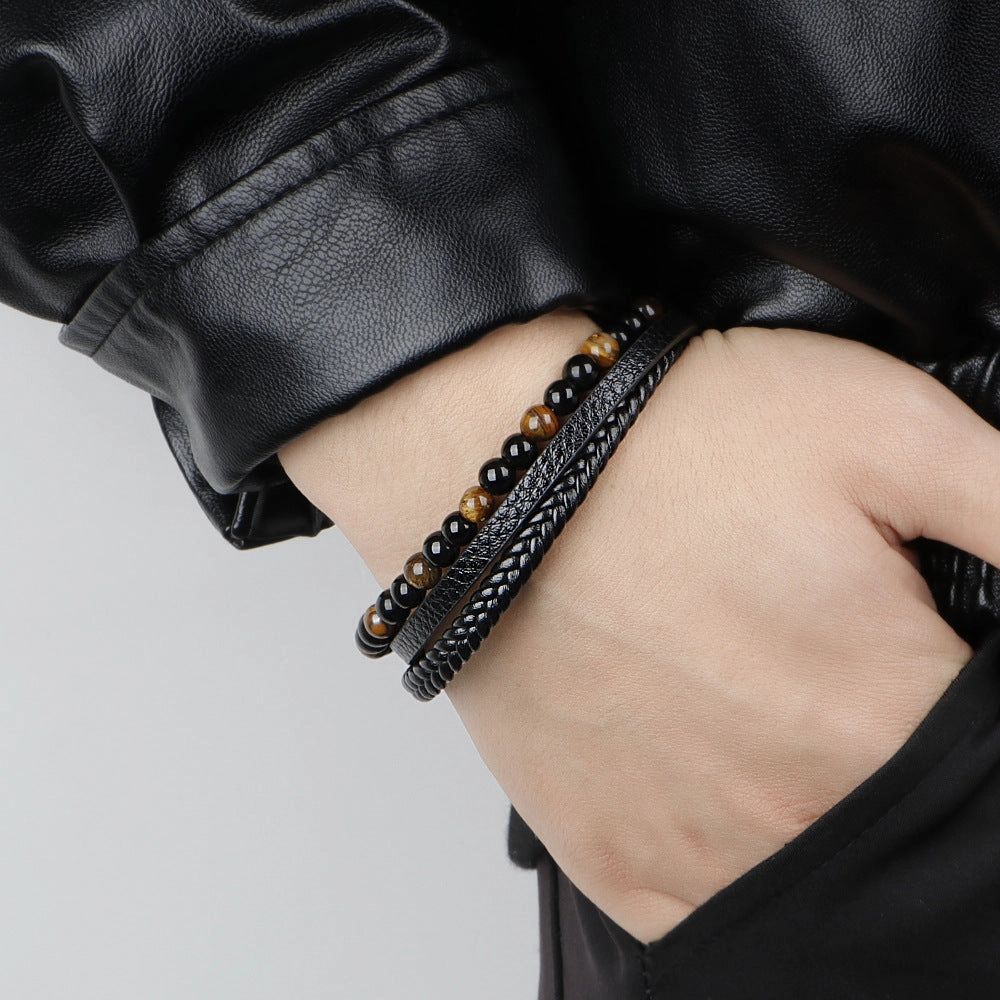 Wholesale Hand Woven Leather Natural Stone Bracelet