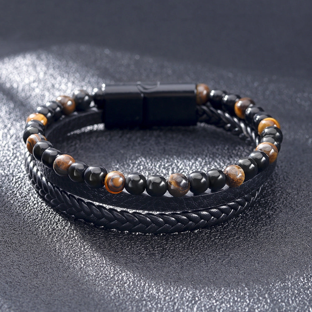 Wholesale Hand Woven Leather Natural Stone Bracelet