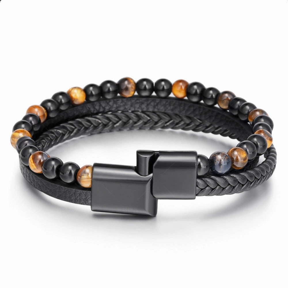 Wholesale Hand Woven Leather Natural Stone Bracelet