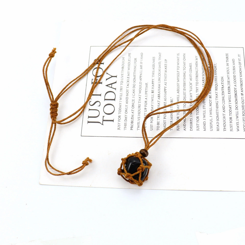 Wholesale Hand-woven Natural Stone Net Pocket Adjustable Necklace