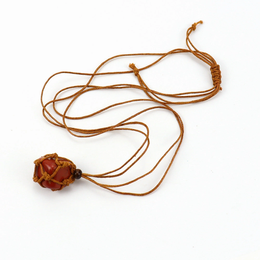Wholesale Hand-woven Natural Stone Net Pocket Adjustable Necklace