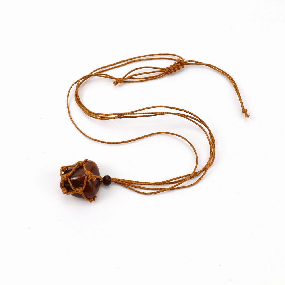 Wholesale Hand-woven Natural Stone Net Pocket Adjustable Necklace