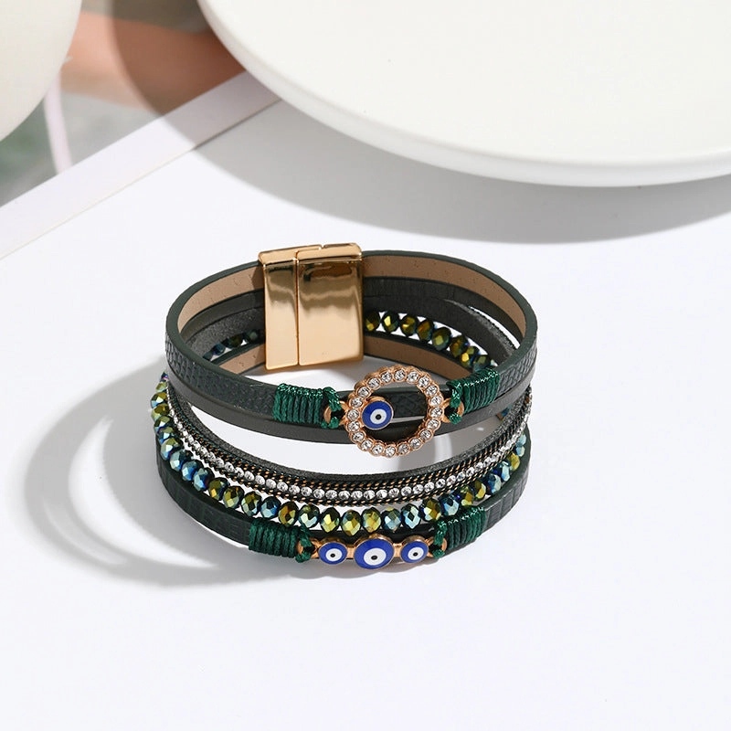 Wholesale Hand Woven PU Leather Alloy Magnetic Buckle Bracelet