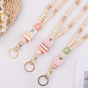 Wholesale Handmade beaded book daisy lanyard necklace badge keychain lanyard