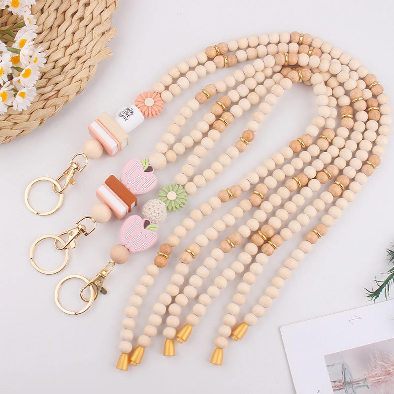 Wholesale Handmade beaded book daisy lanyard necklace badge keychain lanyard