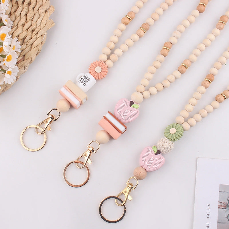 Wholesale Handmade beaded book daisy lanyard necklace badge keychain lanyard