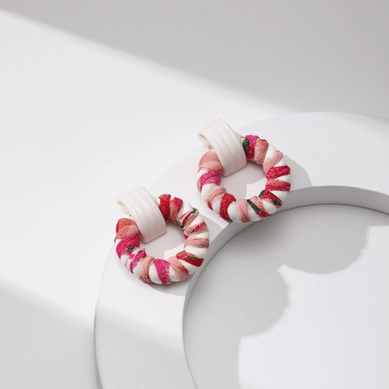 Wholesale Handmade Cloth Winding Round Earrings