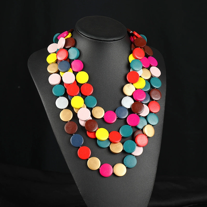 Wholesale Handmade Exaggerated Bohemian Wooden Bead Necklace