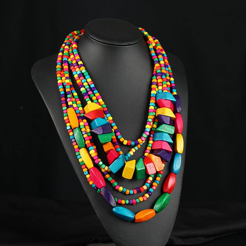 Wholesale Handmade Exaggerated Bohemian Wooden Bead Necklace