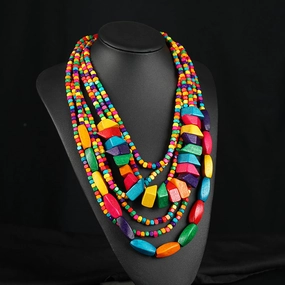 Wholesale Handmade Exaggerated Bohemian Wooden Bead Necklace