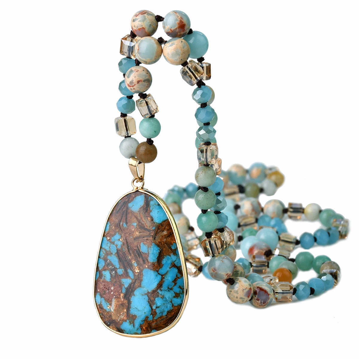 Wholesale Handmade Knot Emperor Stone Pendant Long Necklace