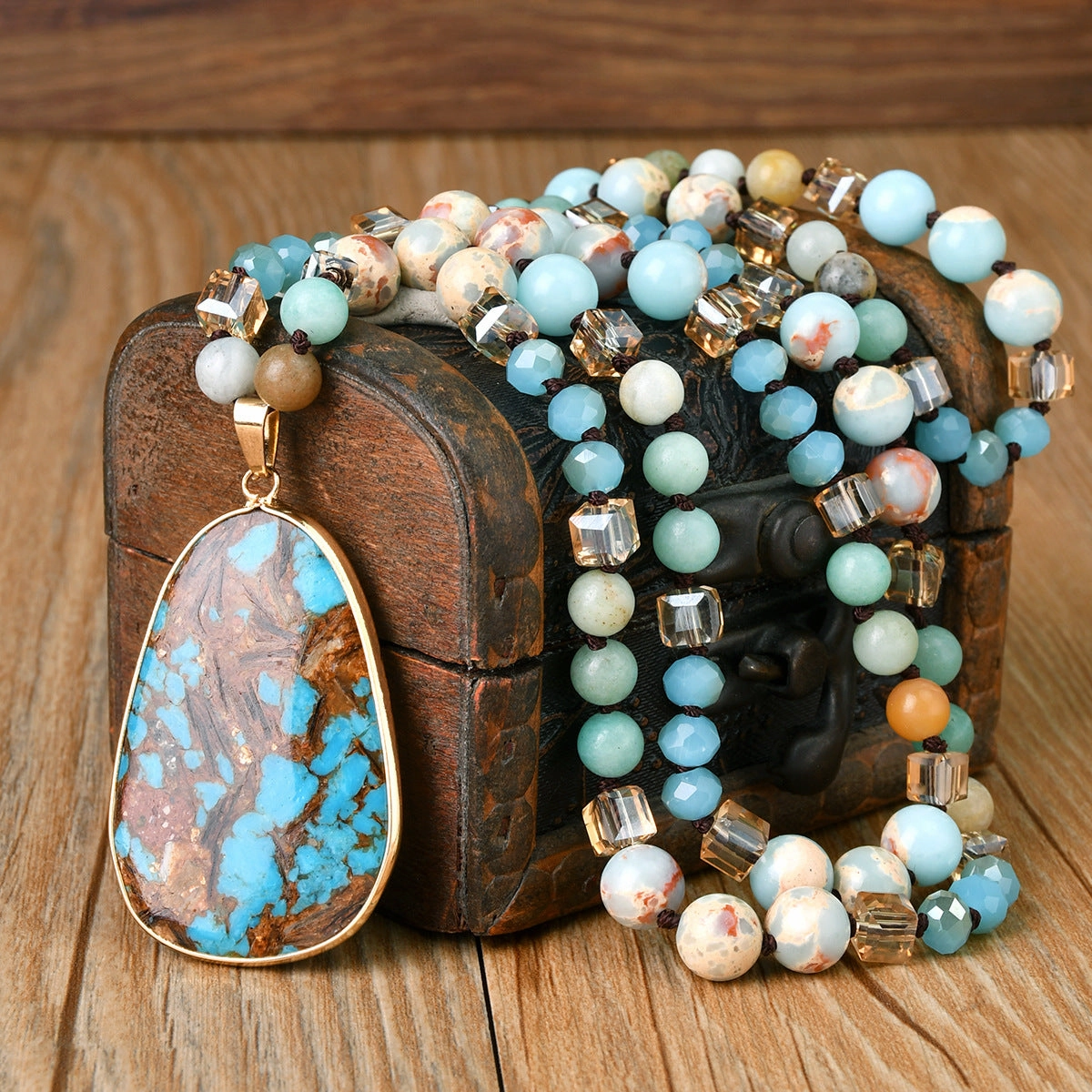 Wholesale Handmade Knot Emperor Stone Pendant Long Necklace