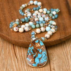 Wholesale Handmade Knot Emperor Stone Pendant Long Necklace