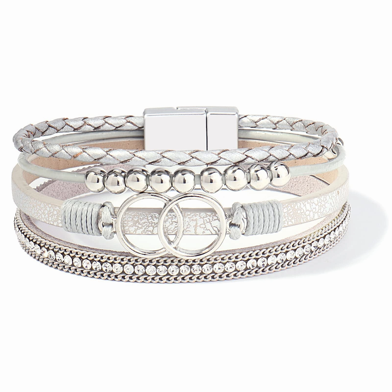 Wholesale Handmade Magnetic Clasp Diamond Encrusted Leather Bracelet