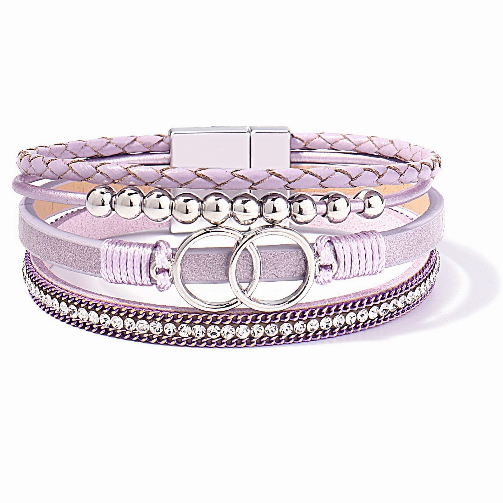 Wholesale Handmade Magnetic Clasp Diamond Encrusted Leather Bracelet