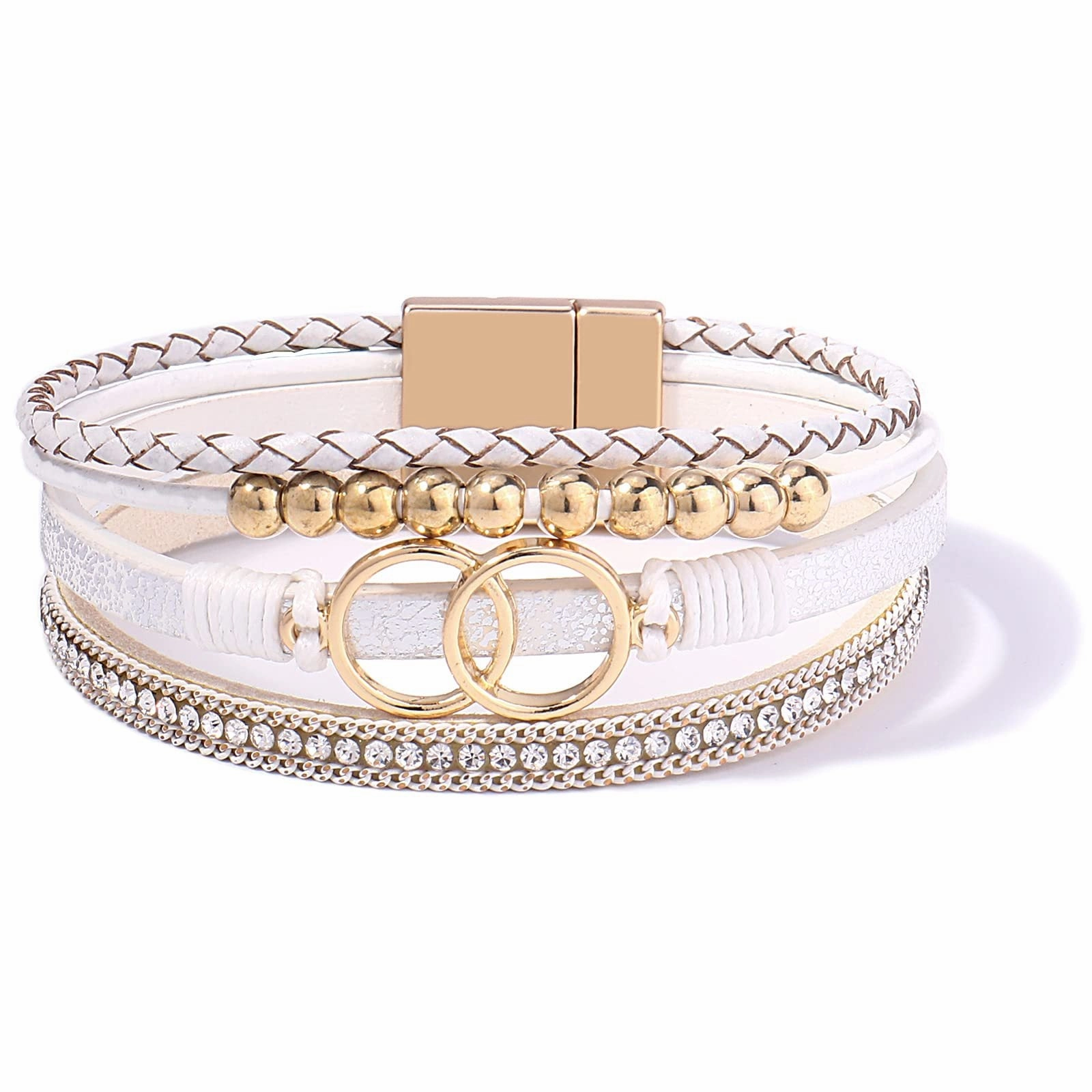 Wholesale Handmade Magnetic Clasp Diamond Encrusted Leather Bracelet