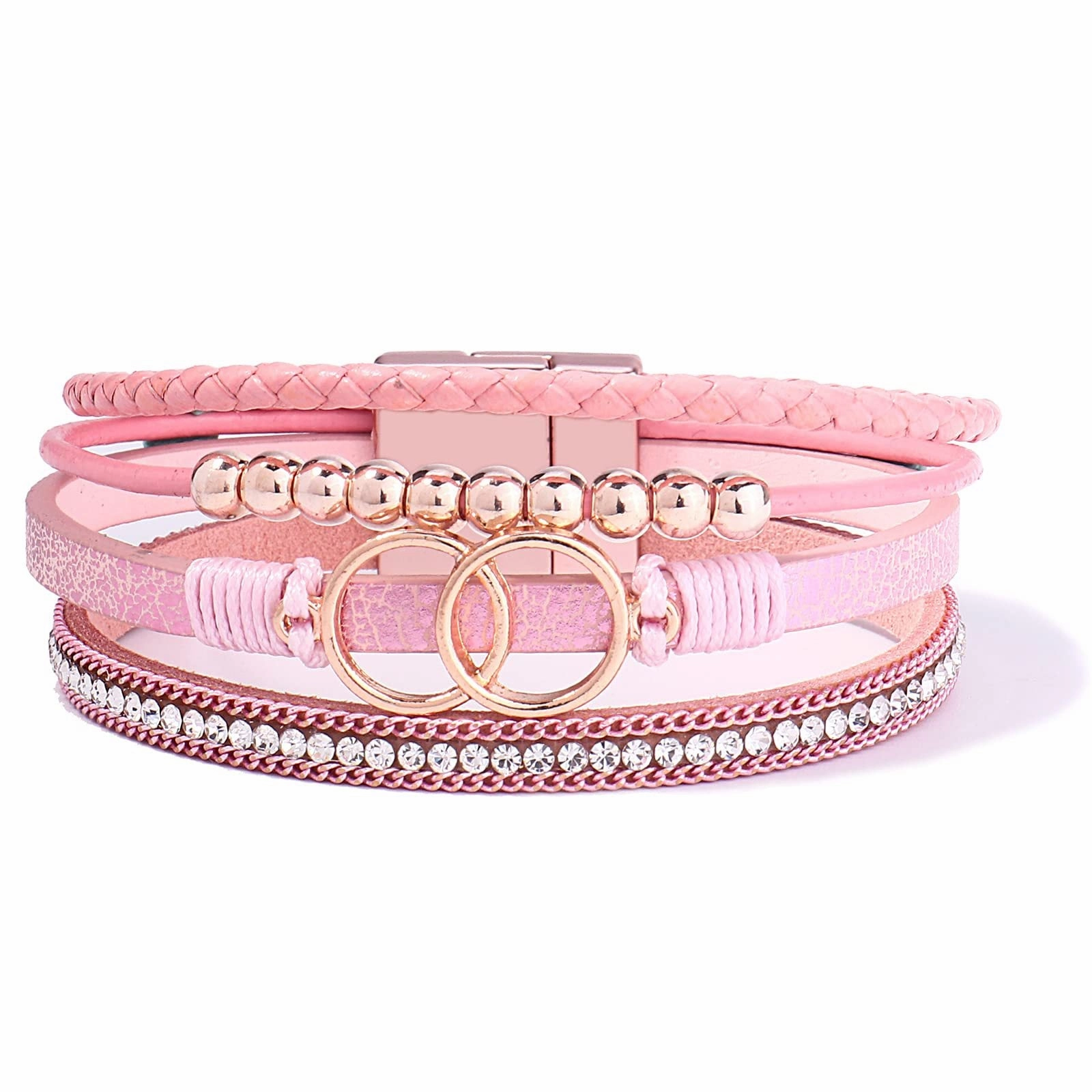 Wholesale Handmade Magnetic Clasp Diamond Encrusted Leather Bracelet