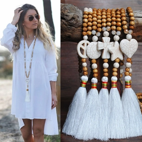Wholesale  handmade string wooden bead necklace