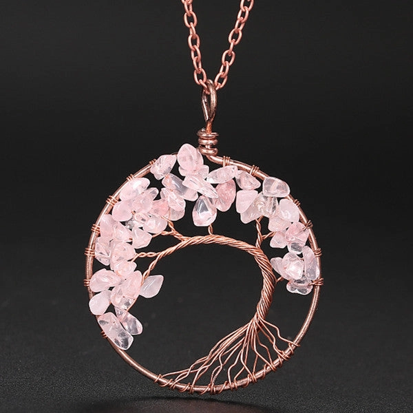 Wholesale Handmade Winding Natural Stone Ancient Red Copper Curved Life Tree Necklace