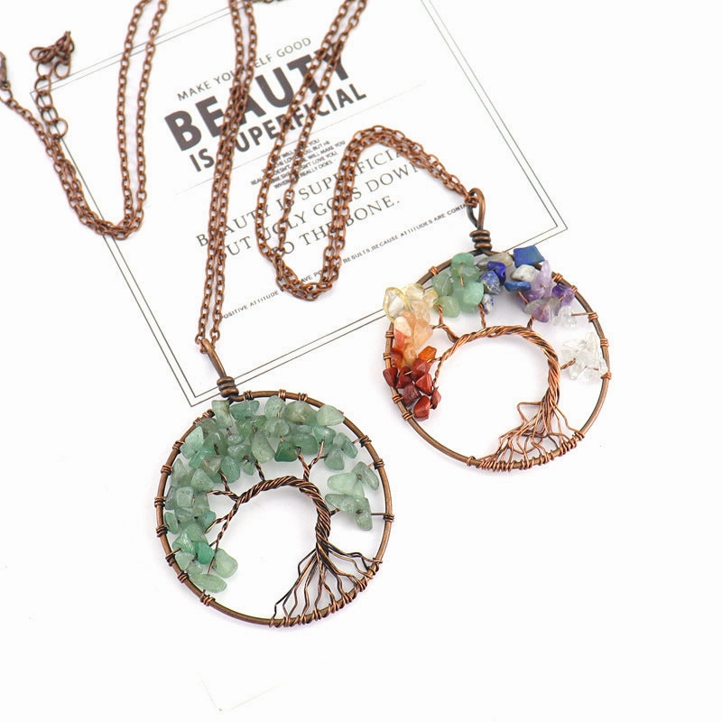 Wholesale Handmade Winding Natural Stone Ancient Red Copper Curved Life Tree Necklace