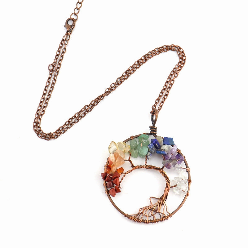Wholesale Handmade Winding Natural Stone Ancient Red Copper Curved Life Tree Necklace