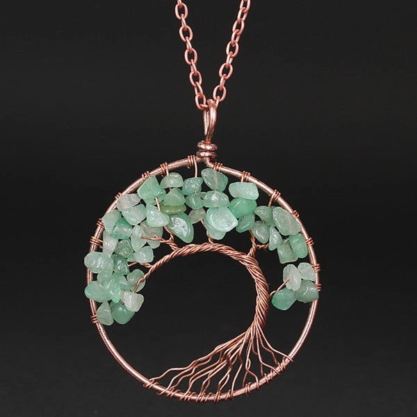 Wholesale Handmade Winding Natural Stone Ancient Red Copper Curved Life Tree Necklace