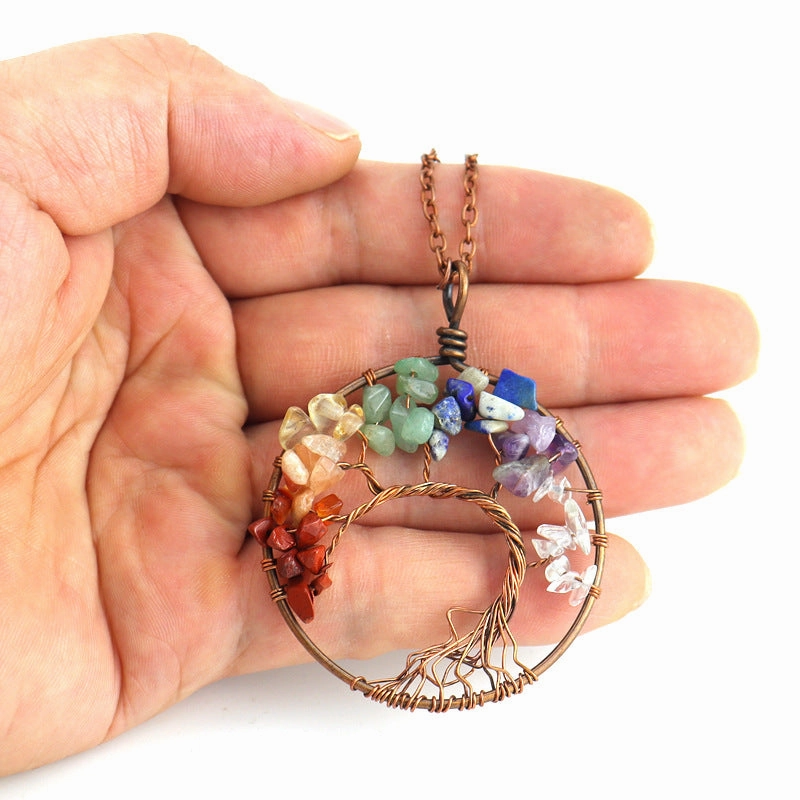 Wholesale Handmade Winding Natural Stone Ancient Red Copper Curved Life Tree Necklace
