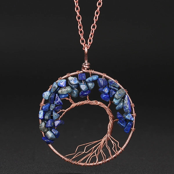 Wholesale Handmade Winding Natural Stone Ancient Red Copper Curved Life Tree Necklace